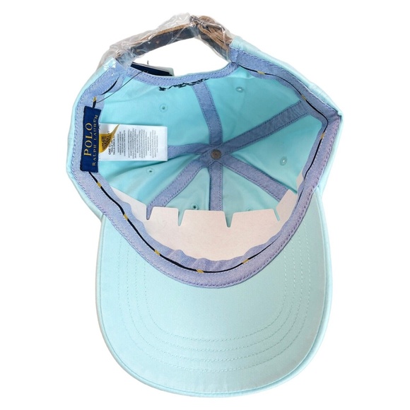 Polo Ralph Lauren Soft Aqua With Multicolored Pony Logo Baseball Cap Hat OS - Picture 12 of 13
